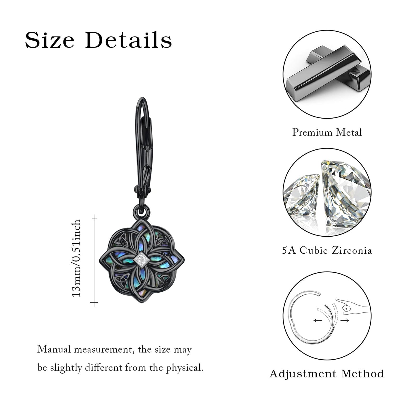 PARYFO Black Gold Celtic Knot for Women Witches Knot Dangle Earrings with Abalone Good Luck Irish Celtic Knot Vintage Dangles for Women