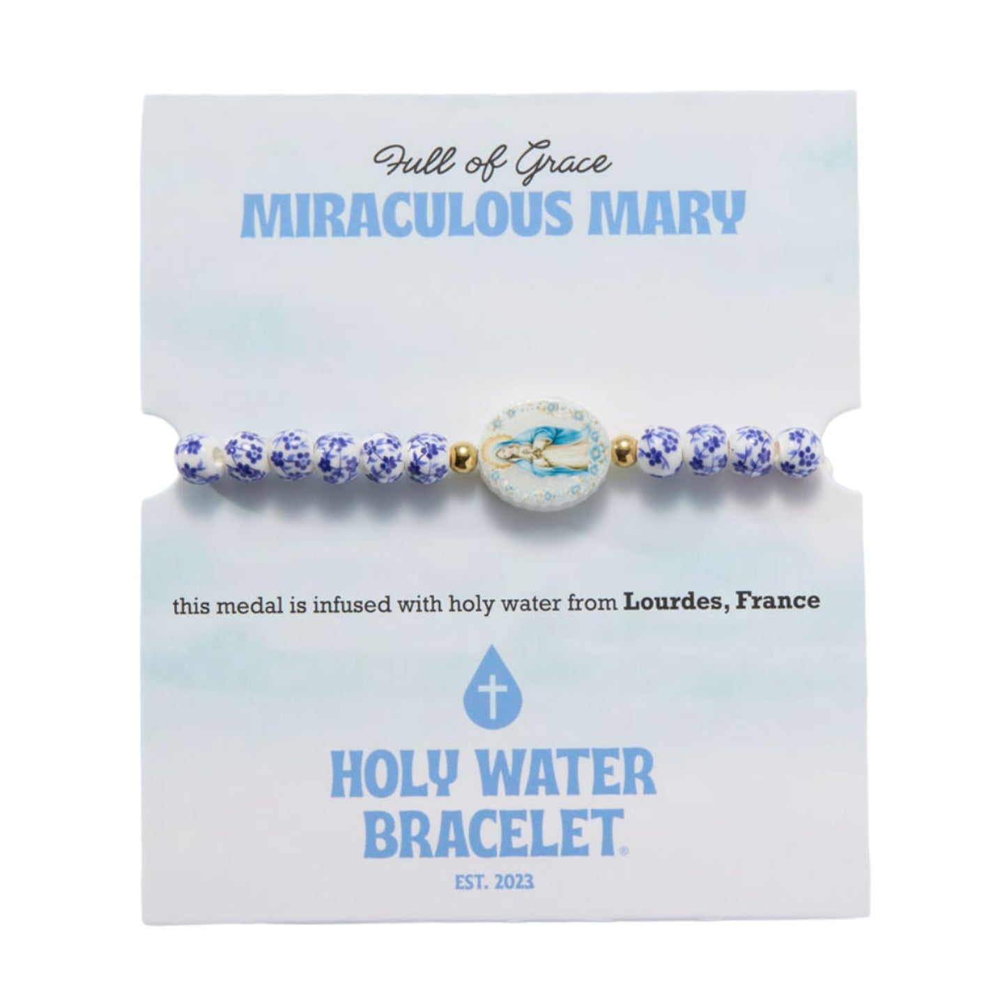 Holy Water Miraculous Mary Porcelain Bracelet in Gold
