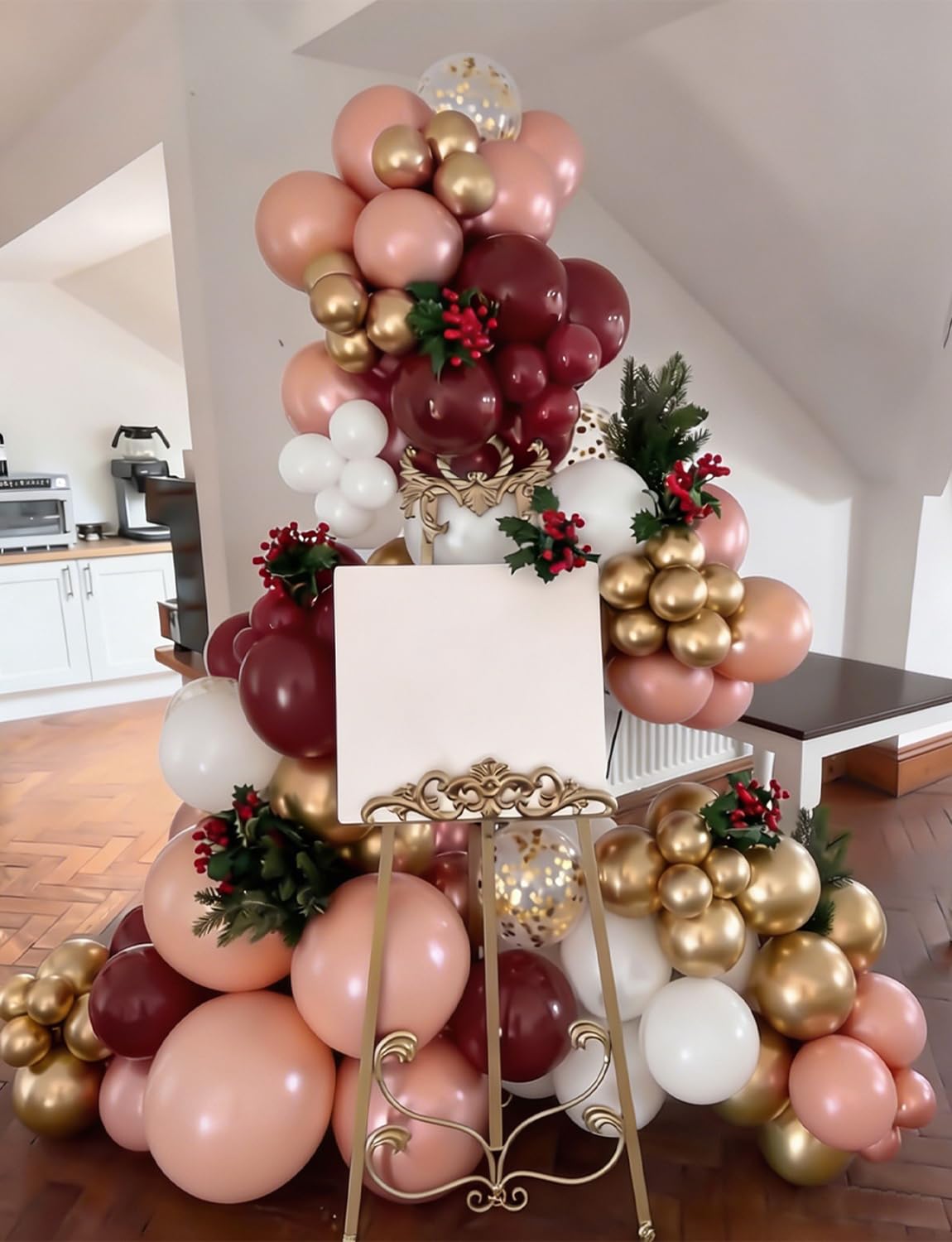 Adeyoo Burgundy Balloon Arch Kit, 139Pcs Balloon Garland Kit with Burgundy, Rose Gold, Gold and White Balloons and Confetti, Elegant Decoration for Wedding, Bridal Shower, Birthday, Bachelorette Party