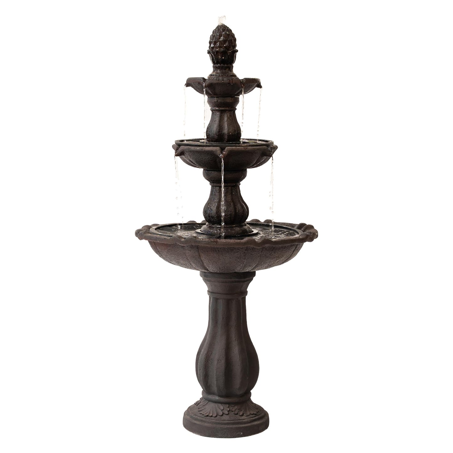 XBrand 3-Tier Freestanding Waterfall Fountain w/Pump & Pineapple Top, 51 Inch Tall, Brown, Large Outdoor Garden Fountain, Ideal for Garden, Porch, and Lawn
