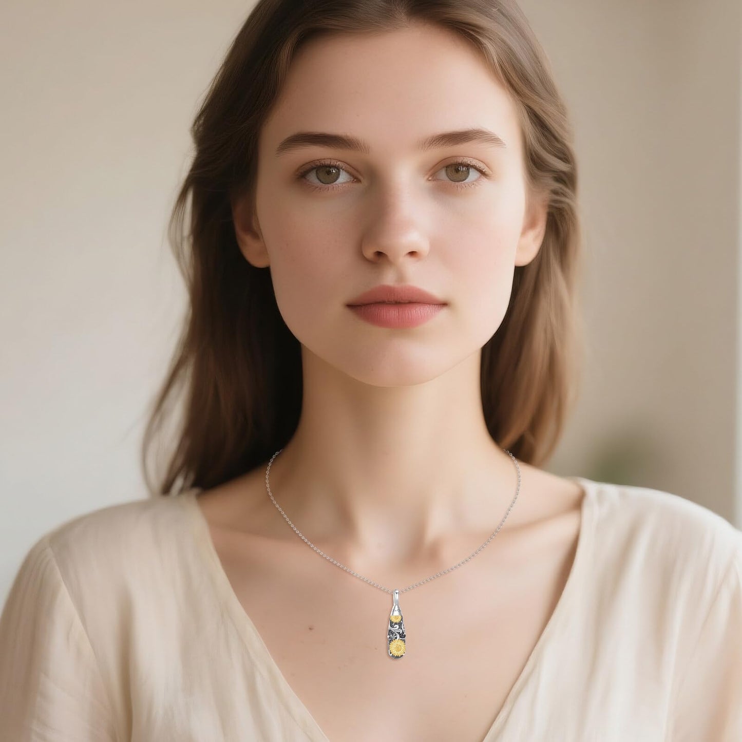 POPLYKE Teardrop Sunflower Filigree Urn Necklace for Ashes for Women Sterling Silver TearDrop Cremation Necklace for Ashes Keepsake Jewelry for Women Men