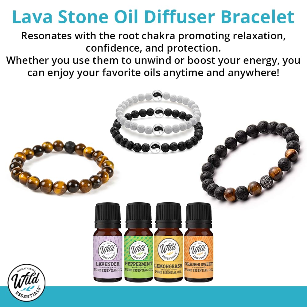 Wild Essentials Triple Band Namaste Lava Stone Essential Oil Diffuser Wrap Bracelet, Adjustable, Aromatherapy Jewelry Gift Set for Women or Men