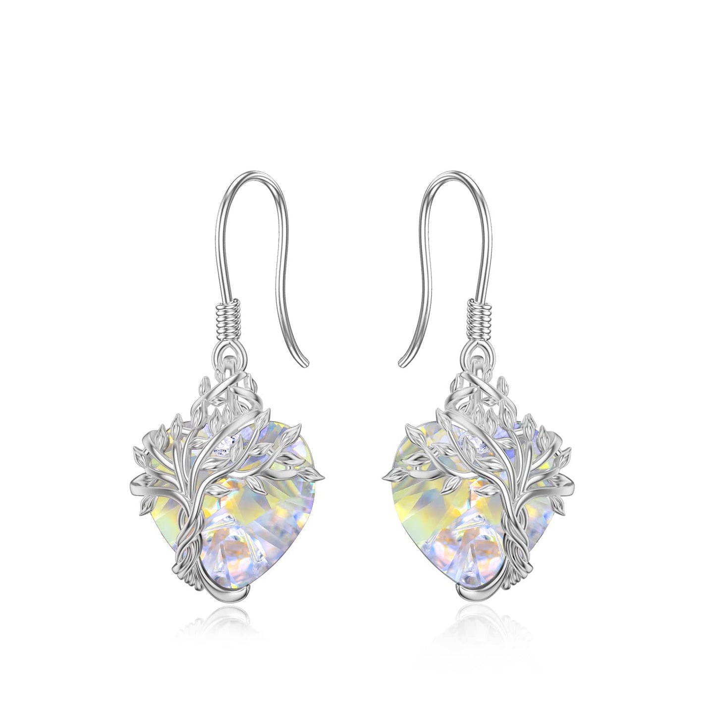 TOUPOP Heart Crystal Earrings Sterling Silver Tree of Life Earrings April Birthstone Jewelry Birthday Mothers Day Gifts for Women Mom Her