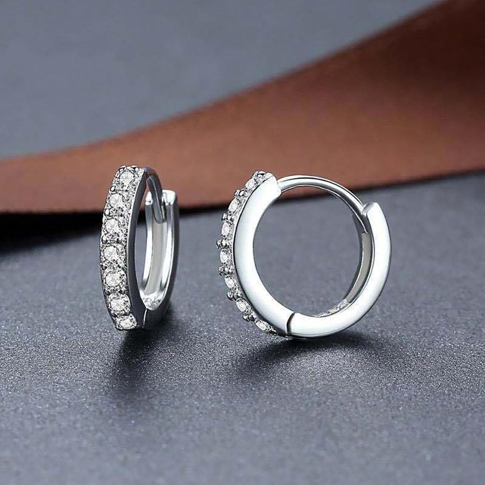 3Pairs Sterling Silver Hoop Earrings Set for Women Trendy Chunky Huggie Dainty Earring Jewelry for Women Teens (Silver - Diamond 3 Pairs)