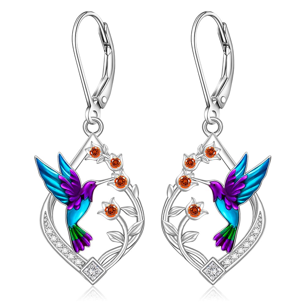 Hummingbird Earrings for Women Sterling Silver Hummingbird Jewelry Gifts for Women Unique Charm Flower Earrings