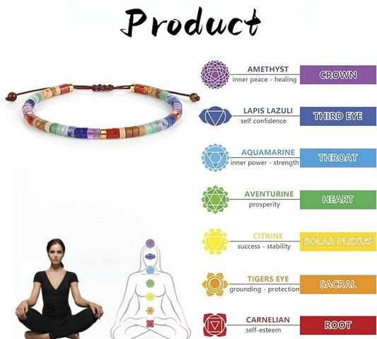 Chakra Bracelets for Women，Healing Natural Stone Bracelet 7 Chakras Healing Crystals Meditation Relax Anxiety Spiritual Jewelry for Calm Meditation Spiritual Bracelets for Women (seven color)