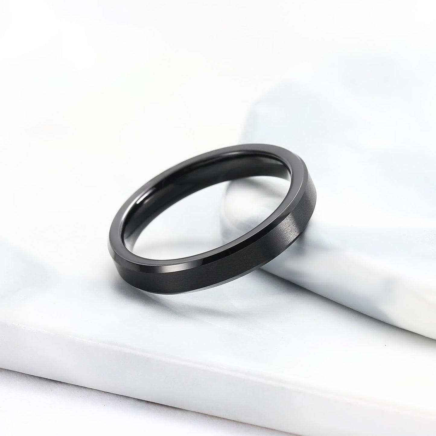 King Will 4mm Black Tungsten Men's Wedding Band - Brushed Matte Finish, Beveled Polished Edge, Comfort Fit 14