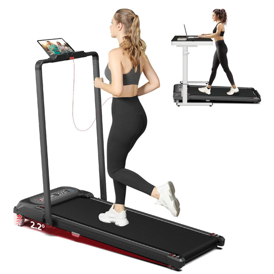 SubSun 2 in 1 Folding Treadmill, Walking Pad with Handle Bar, Under Desk Treadmill with 265 Lbs Capacity for Office, Remote Control, Grey