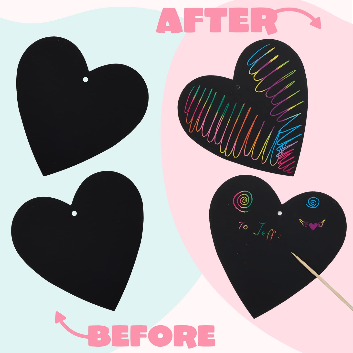 JOYIN 36 Packs Valentines Day Gifts Cards for Kids Magic Color Scratch Heart Rainbow Scratch Paper Heart Valentine Crafts and Art for Kids Classroom Exchange Create Rainbow Art Without Ink