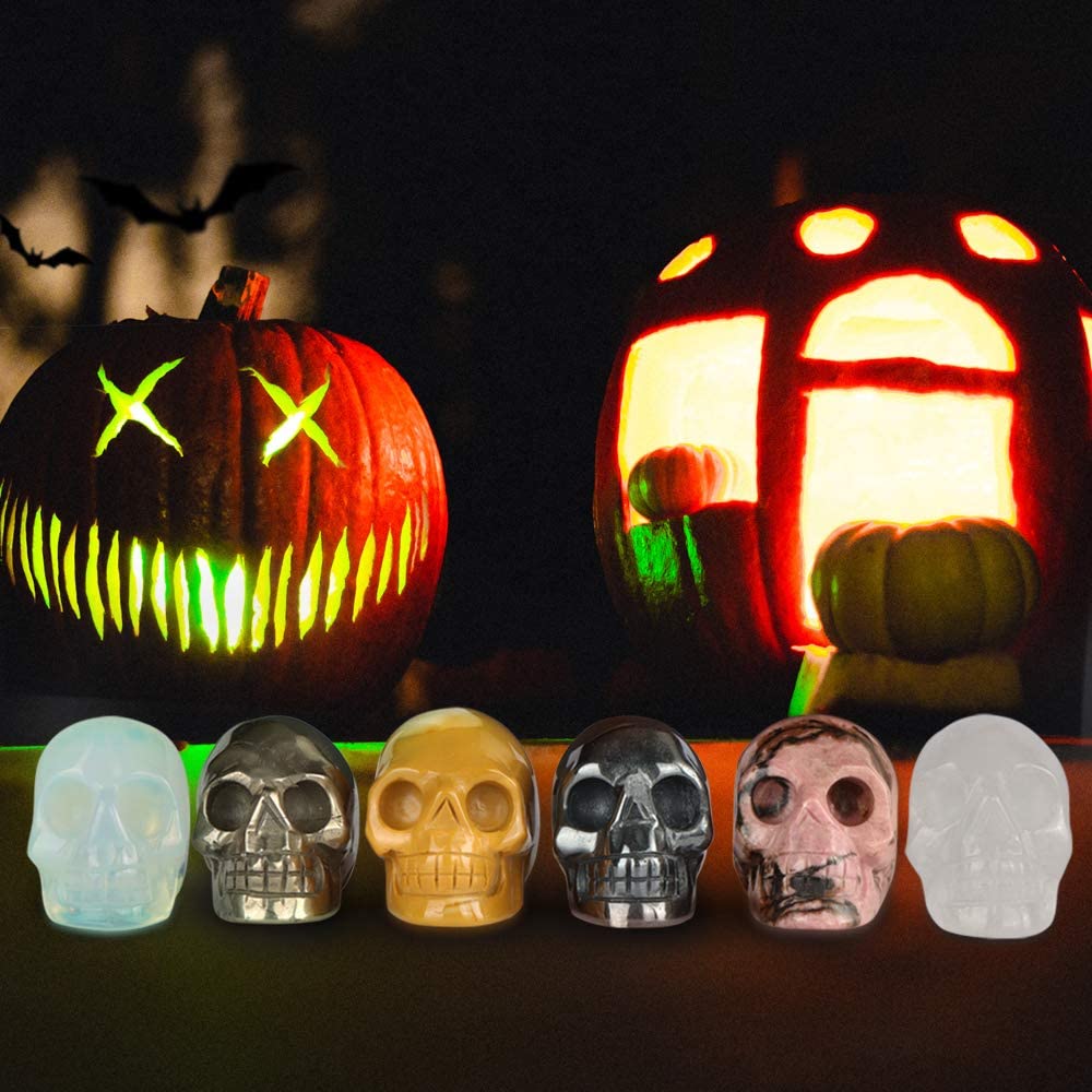 Artistone 2.0" Clear Quartz Crystal Skull Head Decor Statue Healing Stones,Hand Carved Gemstone Skull Figurine Stone for Halloween Carnival Party,Personality Bar,Home,Office