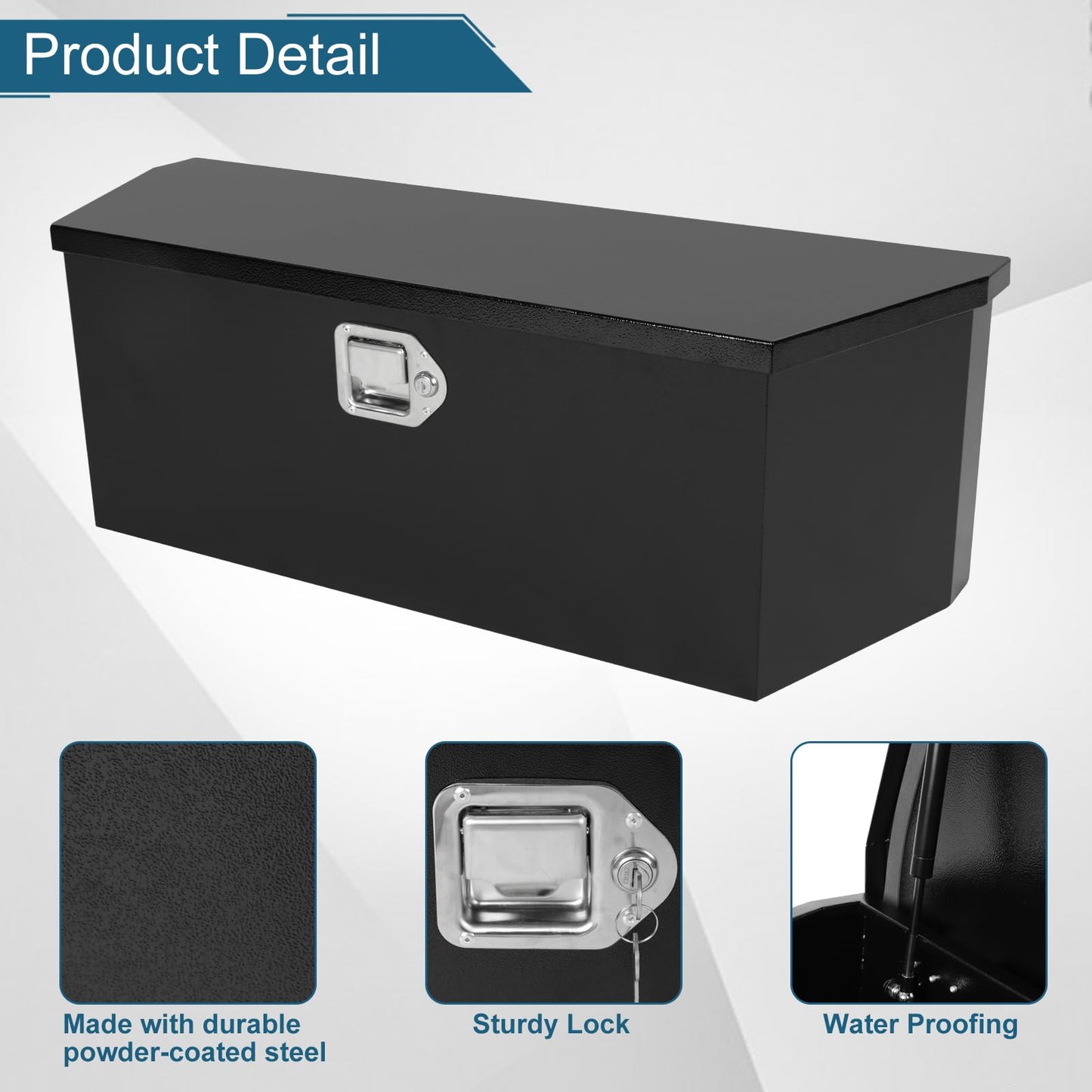 Gooeap 35"X12"X12" Truck Tool Box Black Heavy Duty Steel Metal Trailer Tongue Box Pick Up Storage Organizer w/Lock & Keys