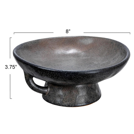Creative Co-Op Stoneware Bowl with Handle and Base, Black Reactive Glaze