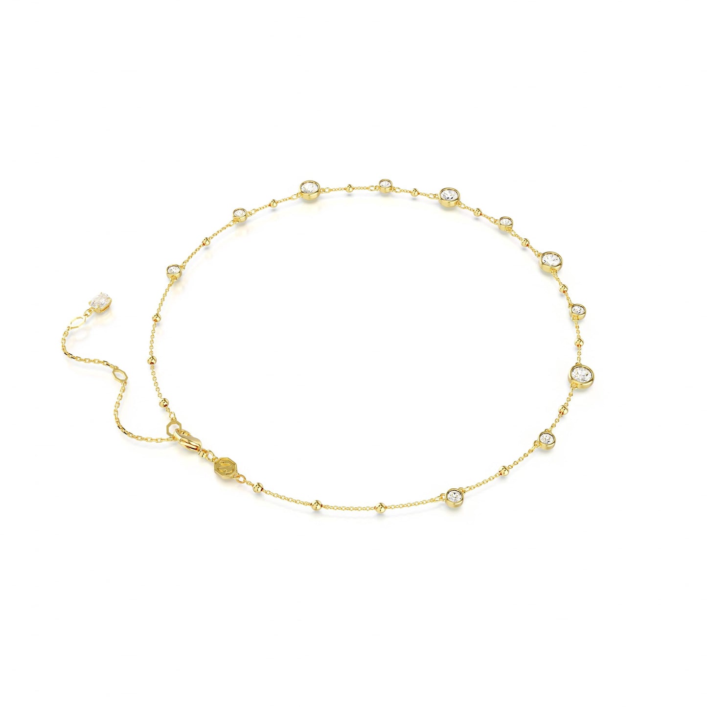 Swarovski Imber Necklace, Scattered Design with Clear Round-Cut Crystals and Shiny Metal Droplets in a Gold-Tone Finished Setting, Part of the Imber Collection