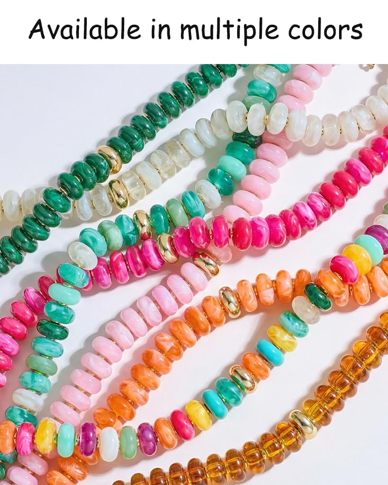 FAUTHENTICUTE Hot Pink Beaded Choker Necklace For Women Large Fuchsia Red Bead Strand With Gold Accent Adjustable Chunky Collar Statement Trendy y2k Necklace for Summer Beach Boho Jewelry Gift