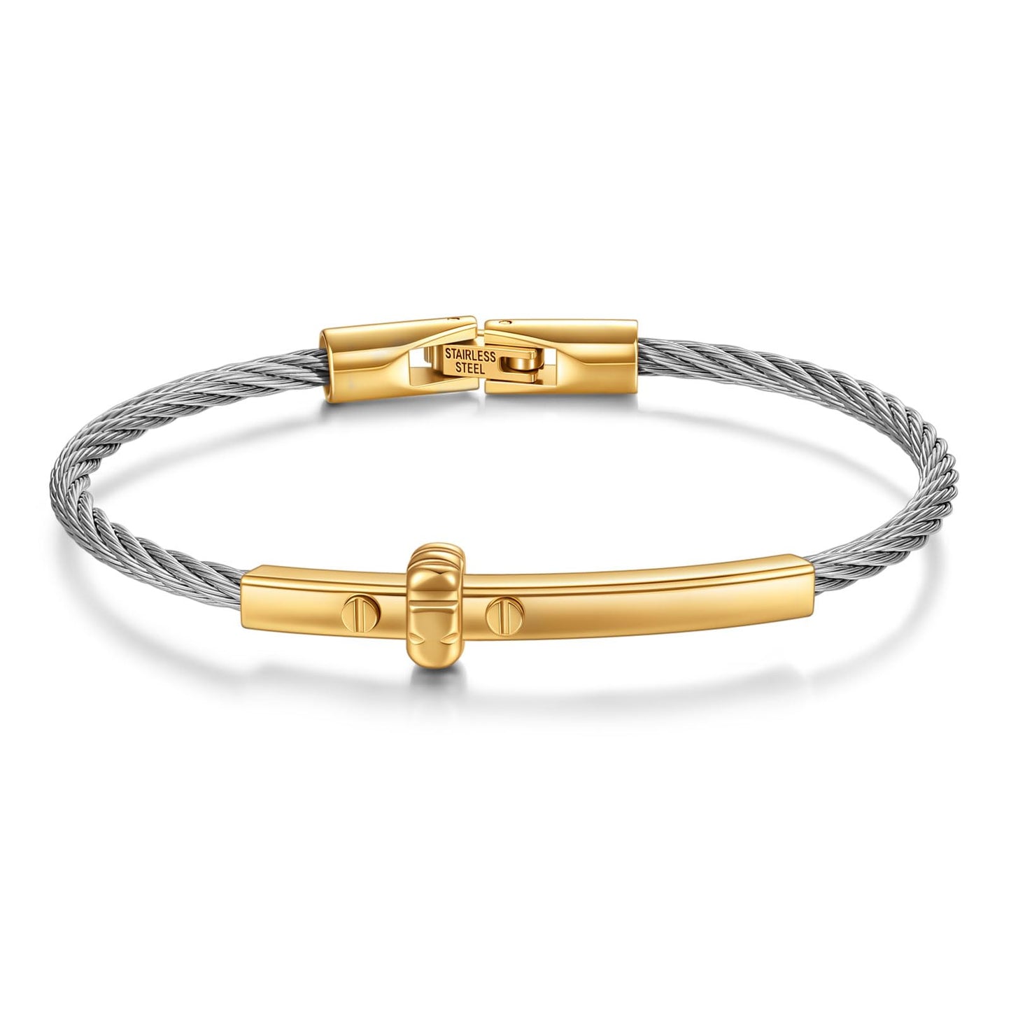 LXBQYSTO Cable Wire Twisted Cuff Bangle Bracelet For Women 14K Gold/rose/silver Stainless Steel Jewelry for Women Gift (Cross Silver Gold)