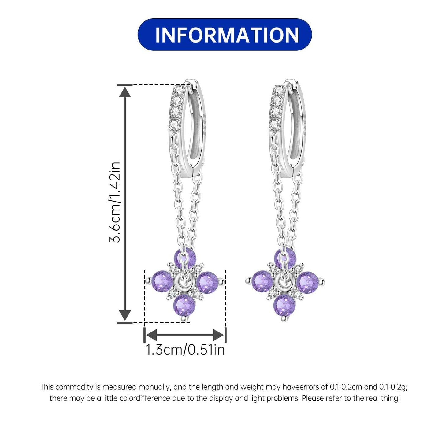 vireau 925 Sterling Silver Drop Earrings Dragonfly Flower Moon Star Dangle Earrings Hypoallergenic Sterling Silver Earrings Jewelry for Women (Falling Purple Blossoms)