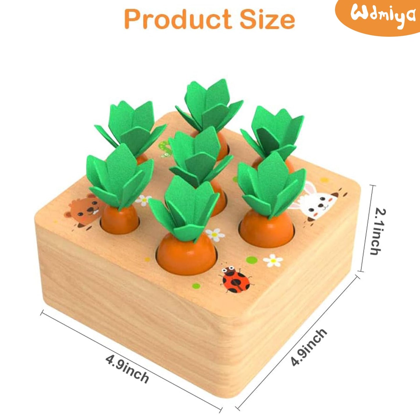 Wdmiya Montessoritoys for 1 Year Old, Wooden Toys Developmental Shape Sorting & Matching Puzzle Carrots Harvest Game, Birthday Gifts for Toddlers Babies Boys and Girls 6-12 Months Christmas