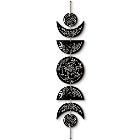 BBTO Boho Wall Decoration Moon Phases Wall Art Stars Moon Decoration Minimalist Room Wooden Gothic Witchy Door Pediments Hanging Sign(Black, White)