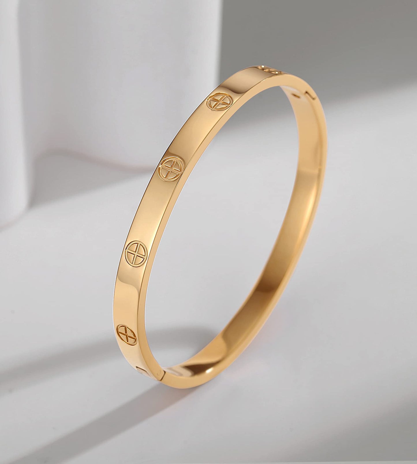 RIMRIVA 18K Gold-plated Bracelets for Women Cross Love Bangle Stainless Steel Jewelry Anniversary Her Birthday Wedding Christmas Gifts for Women Friend Mom Wife Stocking Stuffers Basket