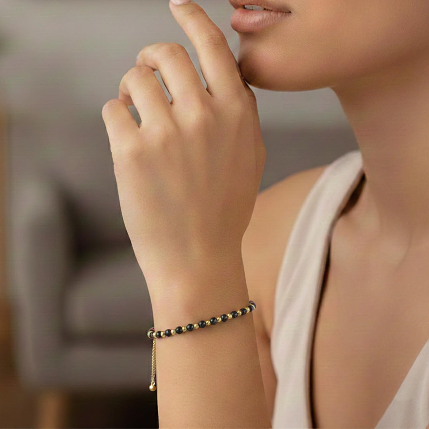 ZEMBIENCE Natural Red Garnet Gemstone Bracelet for Women, January Birthstone Jewelry, 18K Gold Plated Micro- Beads, Handmade Bolo Single Slider Chain, Healing Crystal, Christmas Gift, 10inch