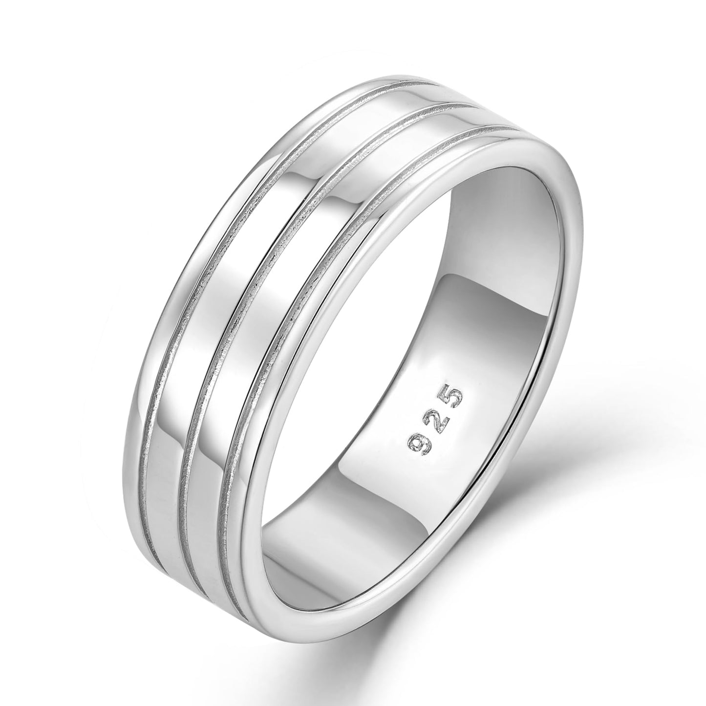STARCHENIE 925 Sterling Silver Wedding Band Ring for Men, 6mm Striped Comfort Fit, Size 8