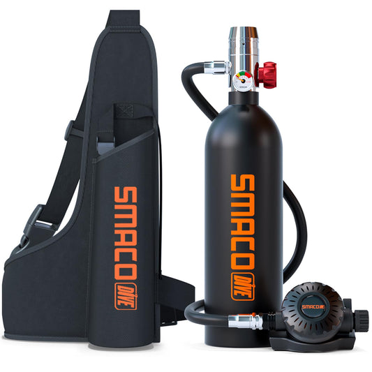 SMACO Mini Scuba Tank 1L Portable Diving Tank for for Underwater Breathing Reusable Scuba Diving Oxygen Cylinder Kit for Snorkeling &Emergency Rescue S400