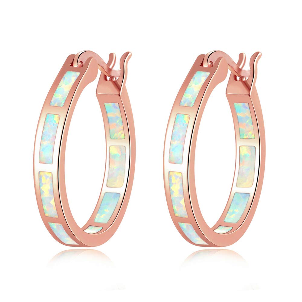 CiNily Rose Gold Plated Hoop Earrings, Opal Ear Hoops for Women Hypoallergenic Small Hoop Earring Ladies Gemstone Jewelry for Mom