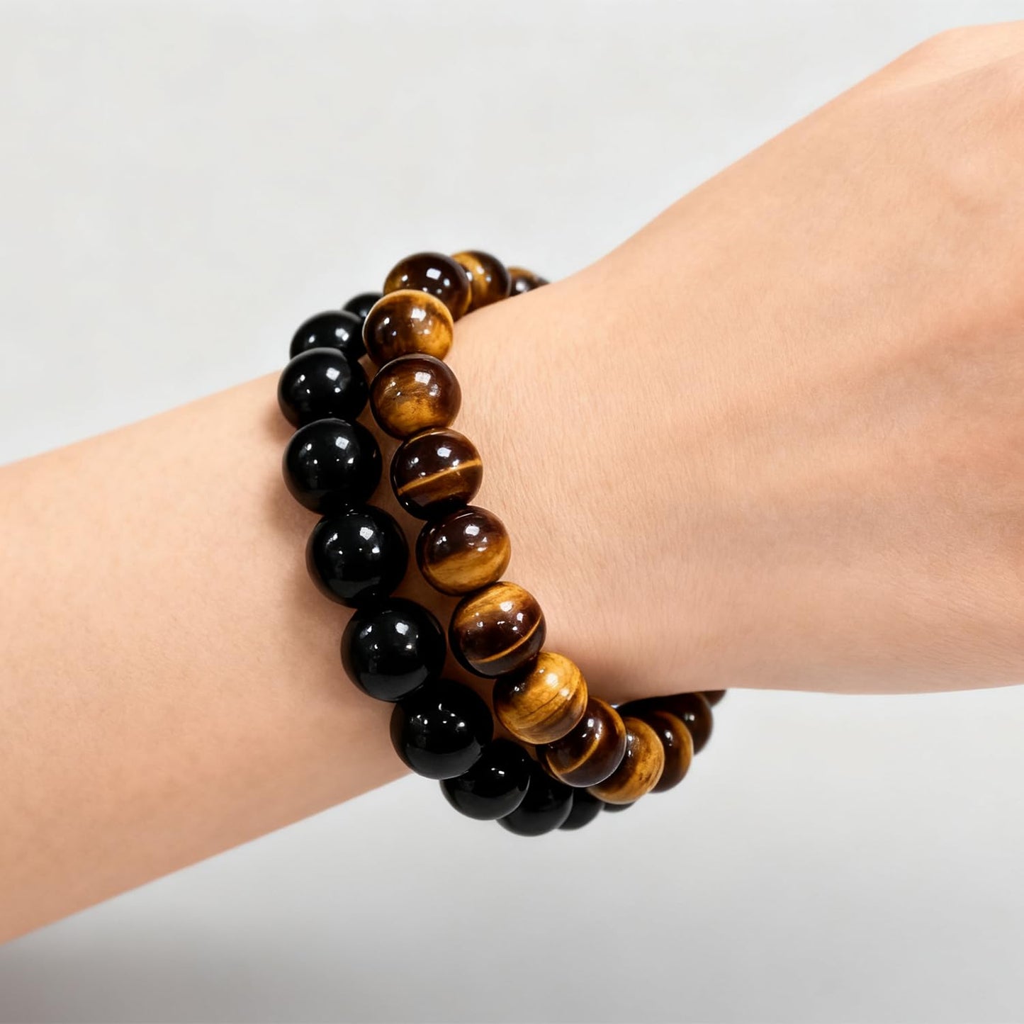 Ruishupin Natural obsidian bracelet,Tigers eye black obsidian 8/10/12/13mm beads bracelet for men and women, Jewelry Healing elasticized Bracelets Bring Luck and happyness Prosperity.Mom/Dad/Wife/Employee gift