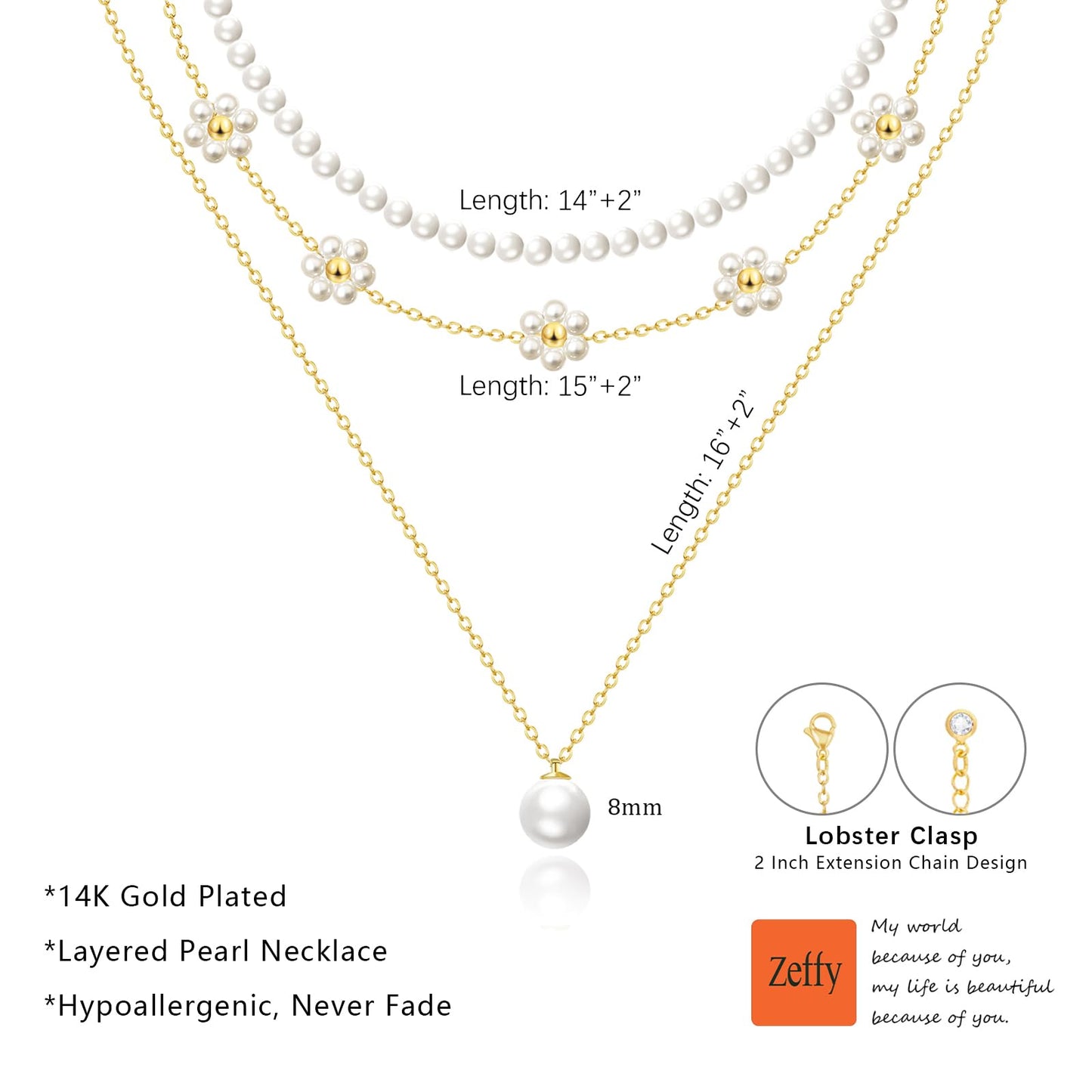 Zeffy Gold Daisy Pearl Necklaces for Women Gold Dainty Layered Single Pearl Choker Trendy Cute Silver Necklace Stack Wedding Jewelry Sets for Women Bridesmaid Gifts