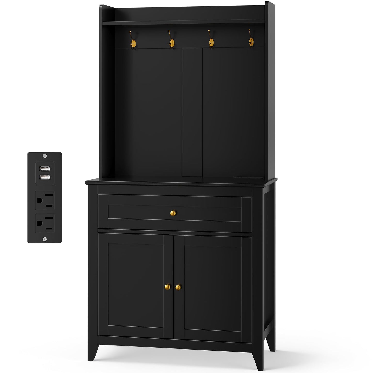 Garvee 63'' Sideboard Buffet Cabinet, 4 Hooks Coffee Bar Cabinet with Drawer & Adjustable Shelves, Kitchen Storage for Kitchen Room, Living Room, Dining Room, Black