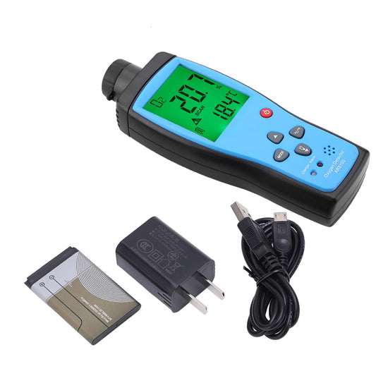 AR8100 Rechargeable LCD O2 Gas Meter with Thermometer - Portable Digital Oxygen Monitor for Home & Industrial Use, Accurate Measurement Device for Gas Detection