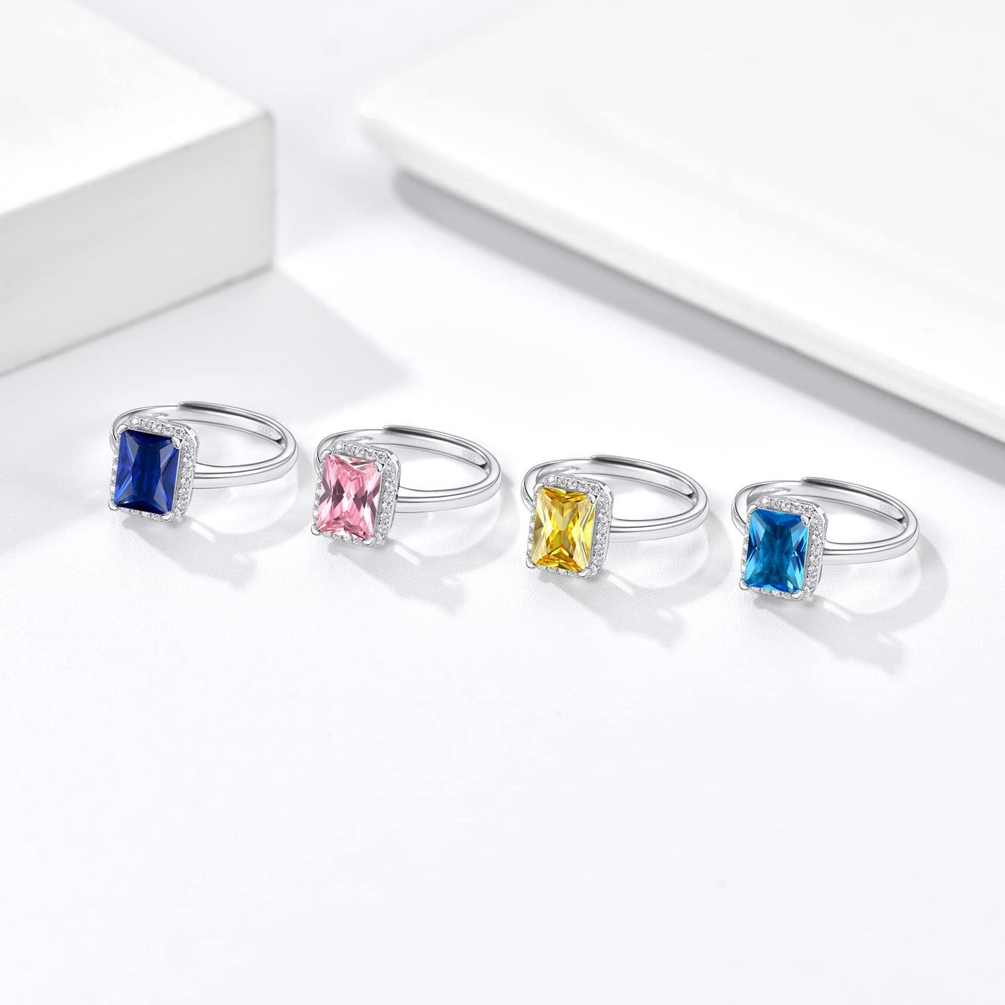 Bestyle CZ Square Diamond Rings 5mm December Blue Topaz Birthstone Solitaire Rings, 925 Sterling Silver Rings Jewelry Gift for Wedding Anniversary Birthday