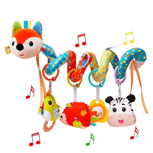 Baby Car Seat Toys, Infants Activity Spiral Plush Toys for Babies 0-6 Months Hanging Stroller Toy Gift for Infant Boys and Girls 0 3 6 12 Months Newborn Sensory Toy with Rattles Squeaker Music - Fox