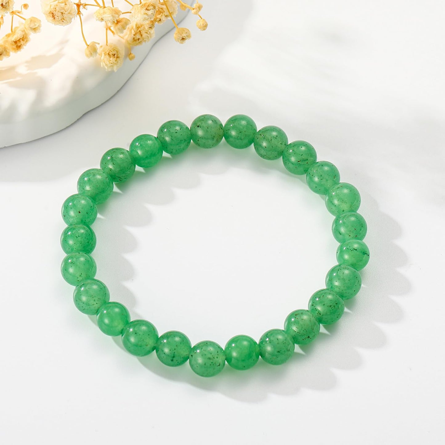 Gnamy Green Aventurine Crystal Bracelet for Women, Healing Crystal Bracelets for Spiritual Healing Positive Energy Stress Relief, Natural Stone Stretch Beaded Jade Bracelet Birthday Valentines Christmas Jewelry Gifts