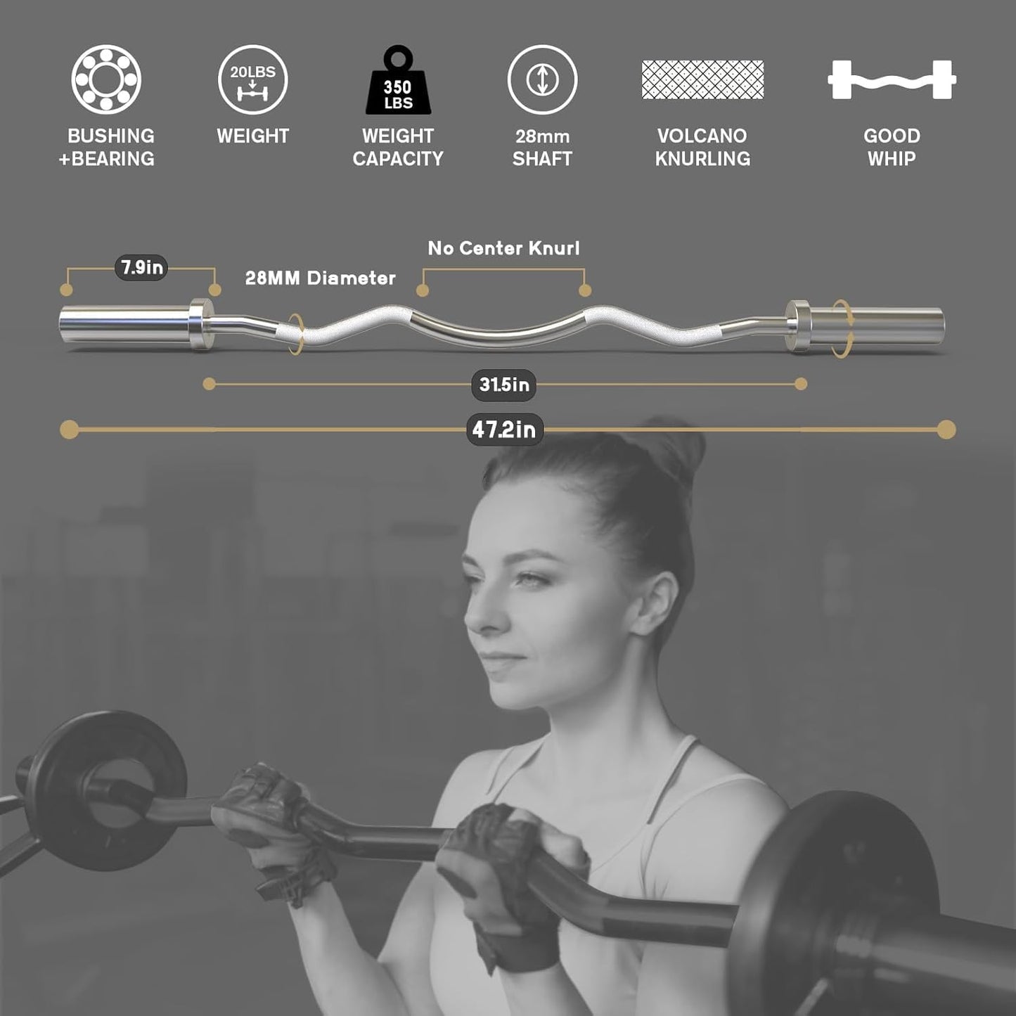 RitFit 2 Inch EZ Curl Bar with Weights, 350LBS Weight Capacity Olympic Curl Barbell for Bicep, Tricep and Weight Lifting Exercises, with 85LBweights