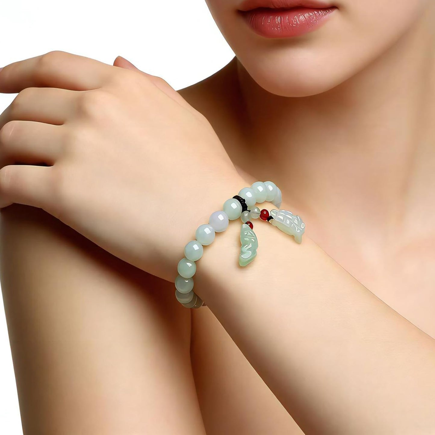 HL1971 Natural Jade Beaded Elastic Bracelet Gradient Green Jade Bead Ladies Bracelet, Suitable for Christmas, Thanksgiving