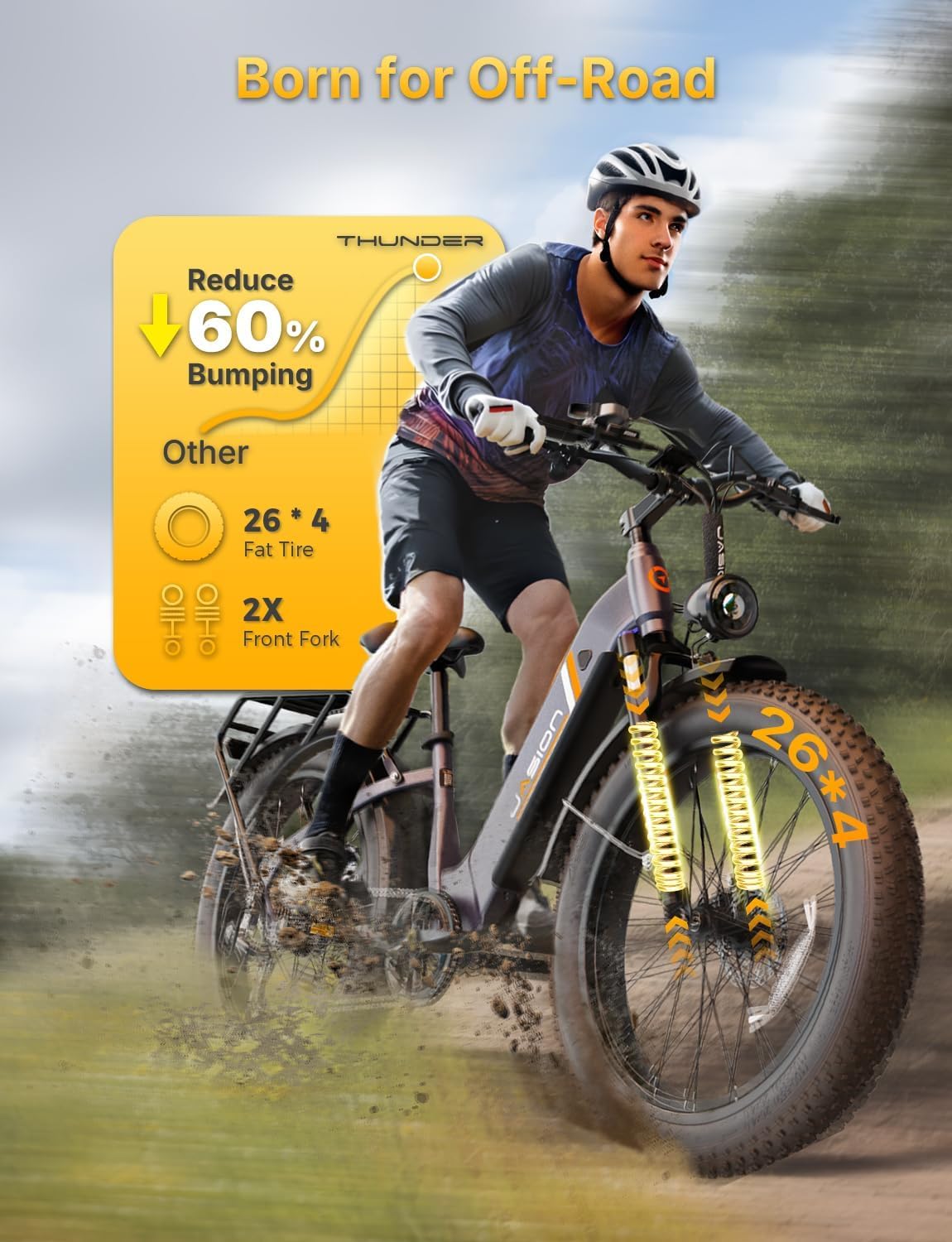 Jasion Thunder Electric Bike for Adults,1800W Peak,26''x 4''Fat Tire E Bikes,80 Miles with 864Wh Removable Battery Ebike, 30+MPH Max Speed Bicycles,Hydraulic Brakes,Front Suspension