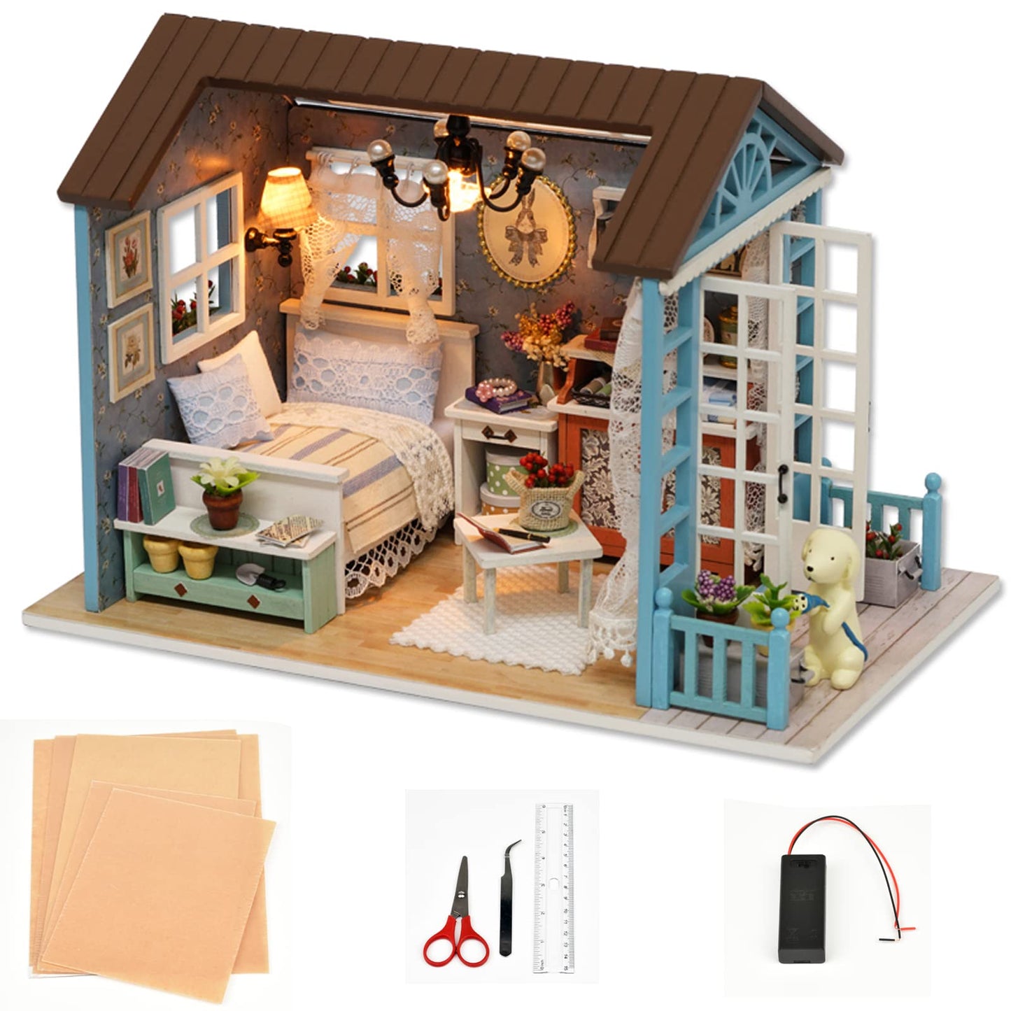 DIY Miniature Dollhouse Kit Realistic Mini 3D Wooden Mini Doll House Room with Furniture LED Lights Christmas Decoration Birthday Gift for Teens Adults (Forest time)