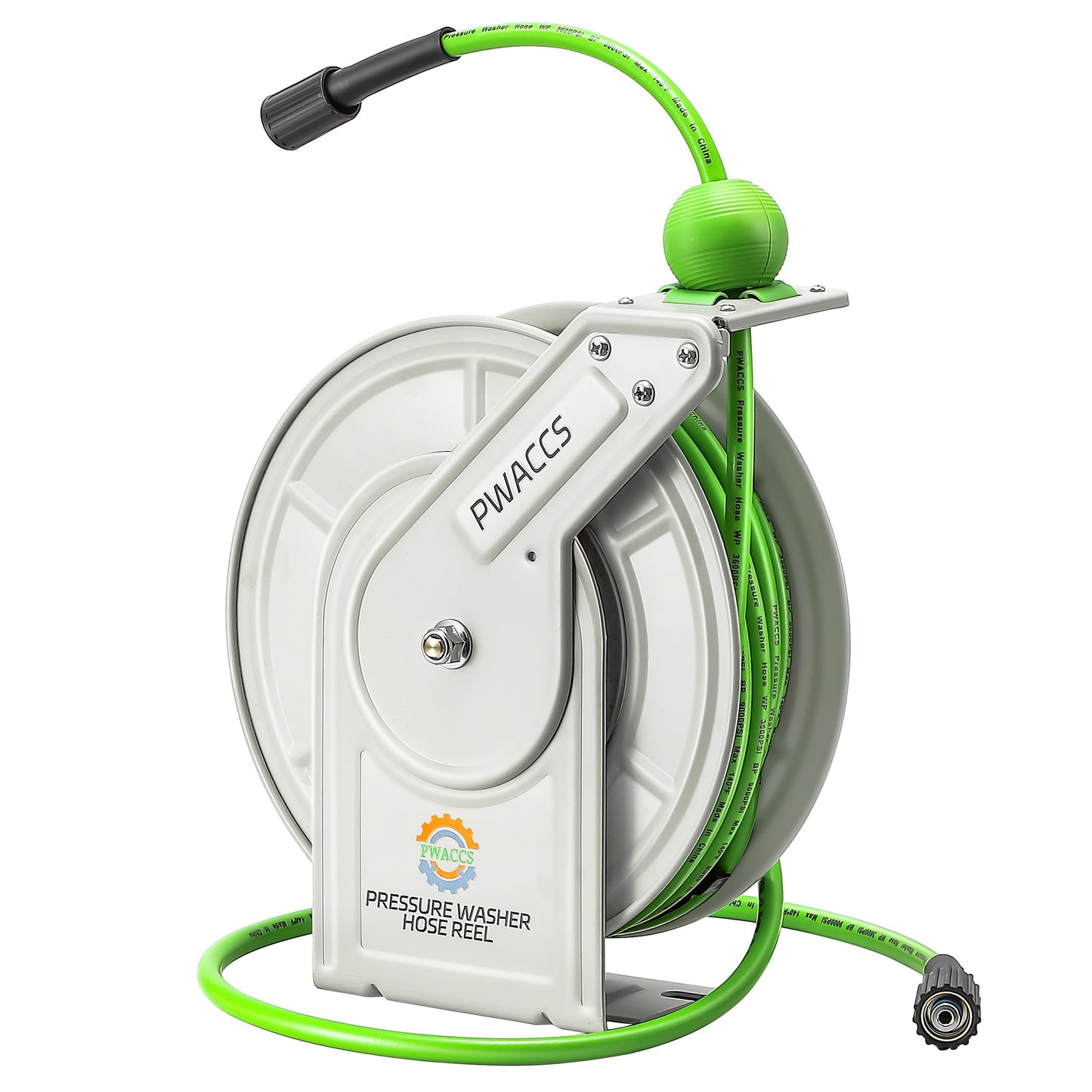PWACCS Retractable Pressure Washer Hose Reel, 1/4" x 60ft Heavy Duty Power Washer Hose Reel, High Pressure Reel Auto Rewind, Wall/Floor Mounted, 3600 PSI