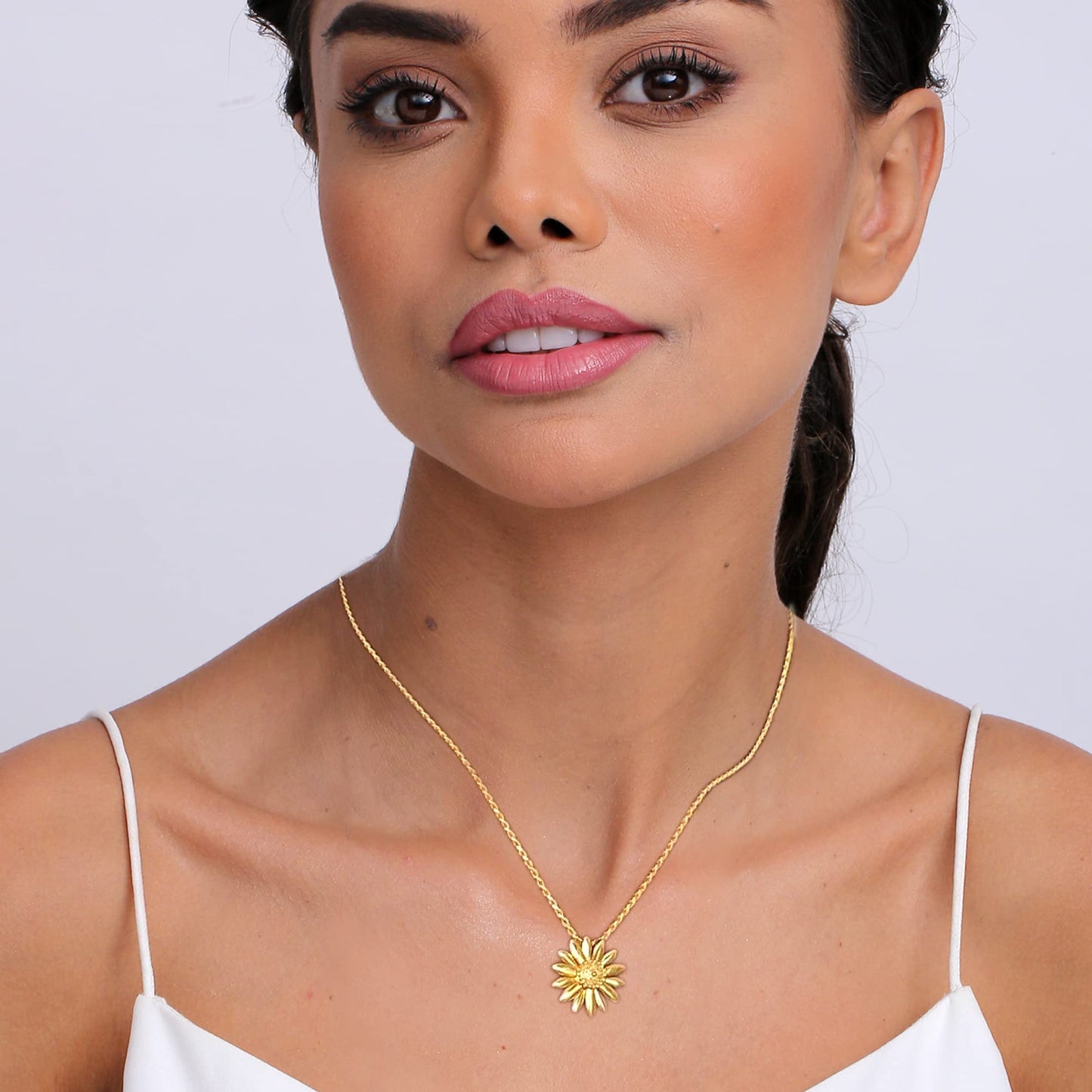 LeCalla 925 Sterling Silver 14K Gold-Plated English Daisy Sun Flower Pendant Necklace for Women