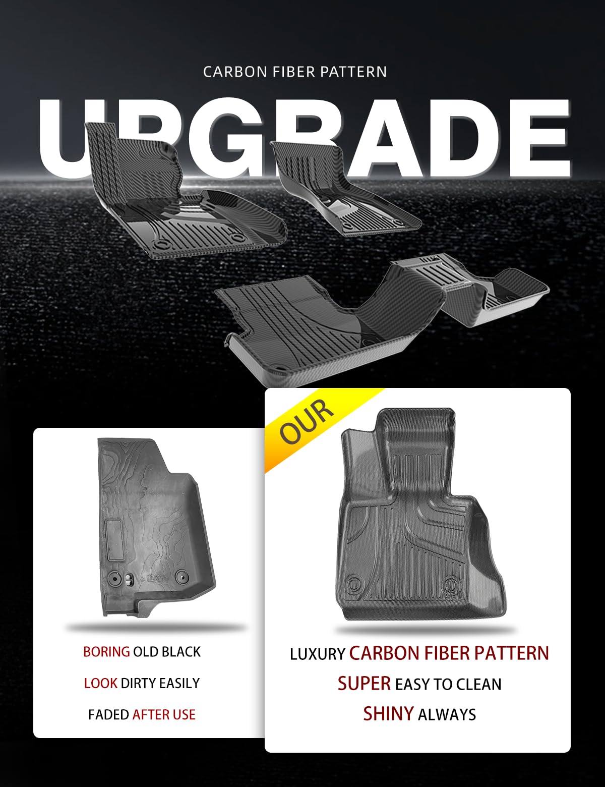 Floor Mats Fit for 2016-2022 BMW 7 Series (G12): 740i, 750i, M760i, 740e, 745e, Alpina B7 (Without Rear Executive Seats), Carbon Fiber Pattern 2 Row Custom Fit 3D Car Mats Luxury All Weather Guard