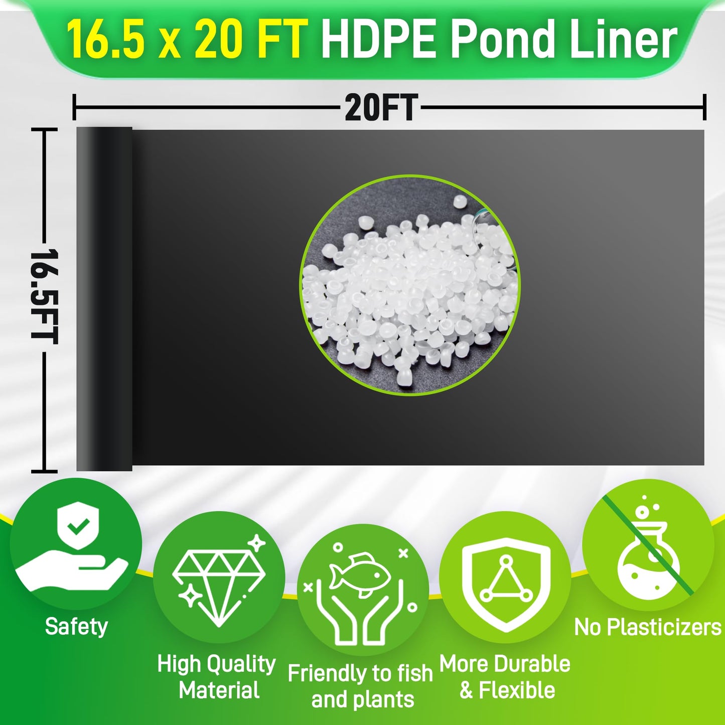 Sinimaka Pond Liner 16 x 20 Ft, HDPE Durable Pond Liners for Outdoor Ponds, Pond Liners for Fish, Koi, Water Garden, Waterfall, Fountain