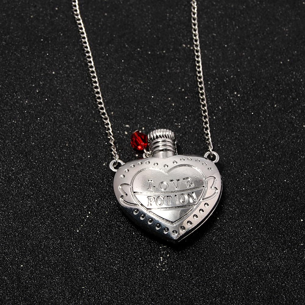 Locus Amoenus Love Potion Necklace - Heart Vial Necklace- Valentine's Day Gifts for Women (Steel)