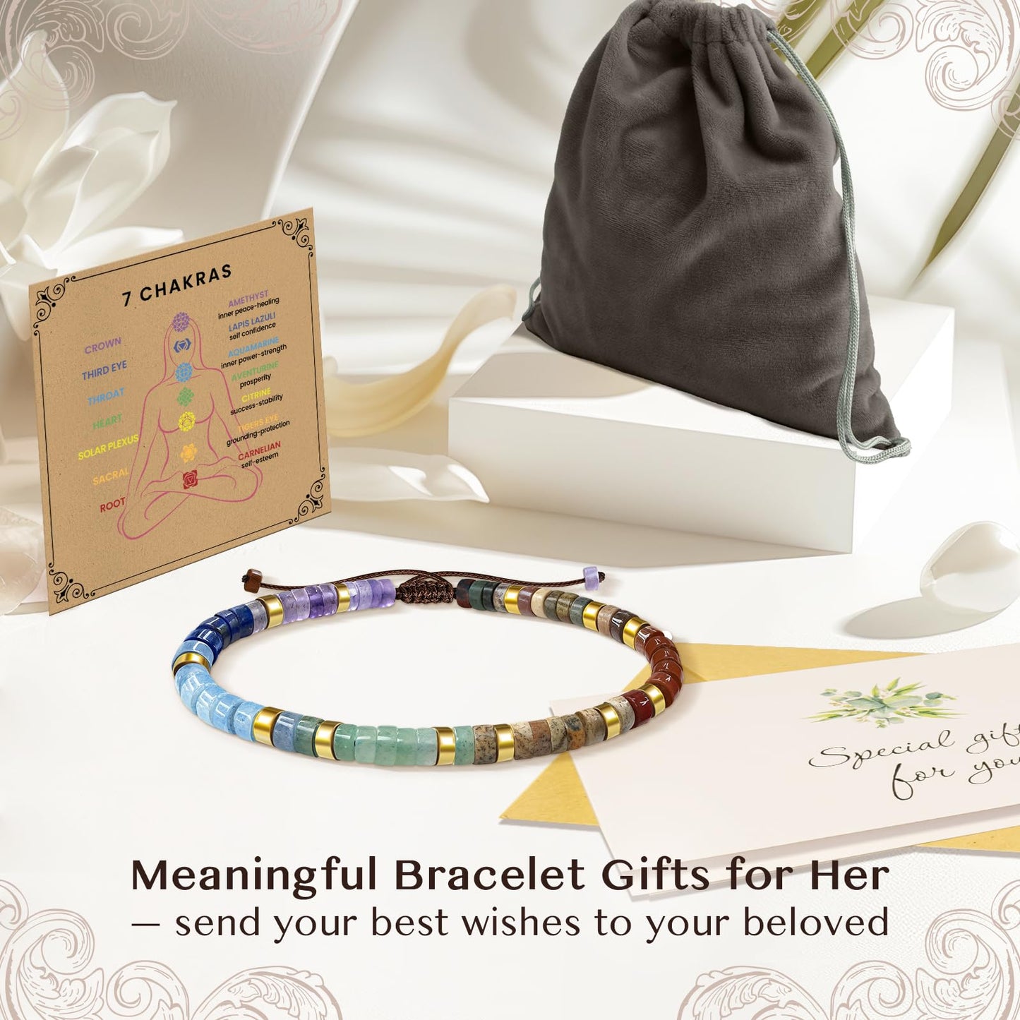 ZOKCC Chakra Bracelet Gifts for Women: 7 Chakras Crystals Healing Stones Beaded Bracelets for Women - Spiritual Anxiety Relief Birthday Christmas Gifts for Friends Sister Daughter Niece Granddaughter