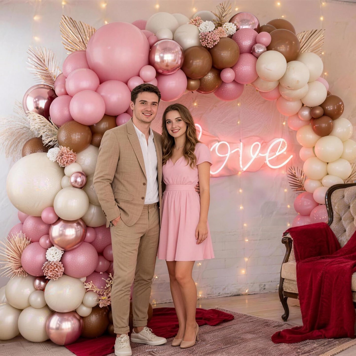 Dusty Pink Balloon Arch,Boho Balloon Garland with Blush Pink and Brown Rose Gold White Sand Balloons for Girl Baby Shower Bridal Valentines Day Wedding Birthday Party Decorations