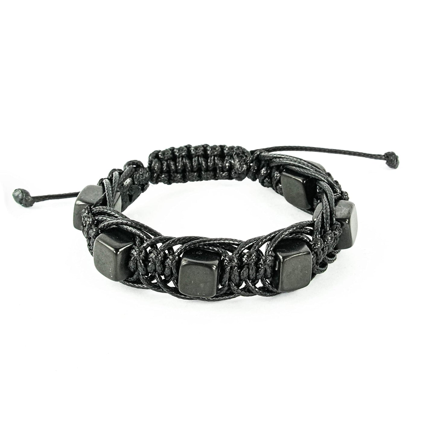 Brutal Handcrafted Shungite Stone Men's Bracelet Arachne 10 mm Cube Beads | Shungite Protection Jewelry for Men and Women | Adjustable Solid Stone Shambhala Macrame Black Mens Beaded Bracelet SB104