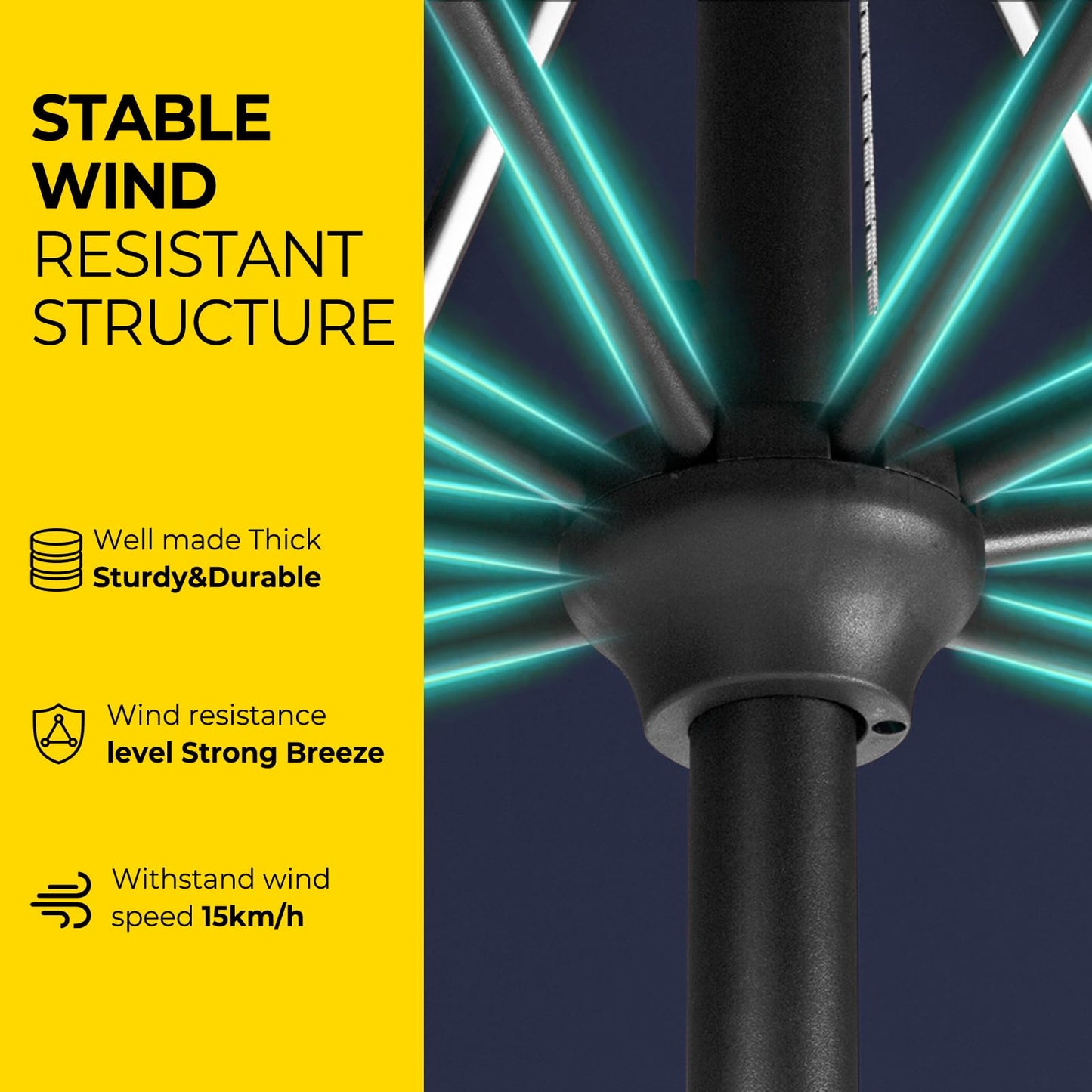 Tempera 10ft Patio LED Umbrella with light | Solar Outdoor Umbrella | Market Table Parasol with Push Button Tilt and Crank, with Sturdy Pole&Fade resistant canopy,Easy to set