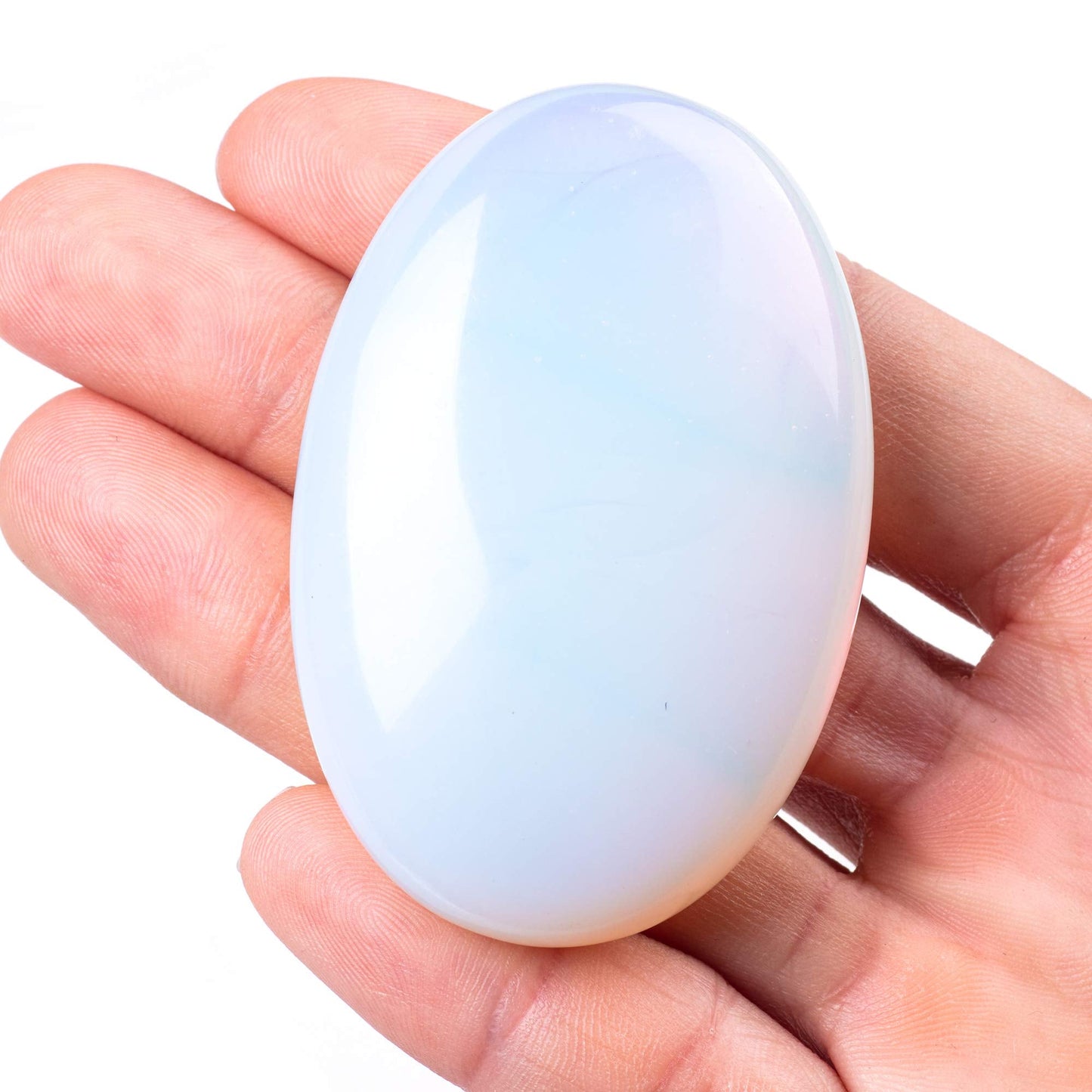 UFEEL Opalite Palm Stone Crystal Natural Chakra Reiki Polished Healing Love Oval Pocket Worry Stone Crystals for Anxiety Stress Relief Therapy