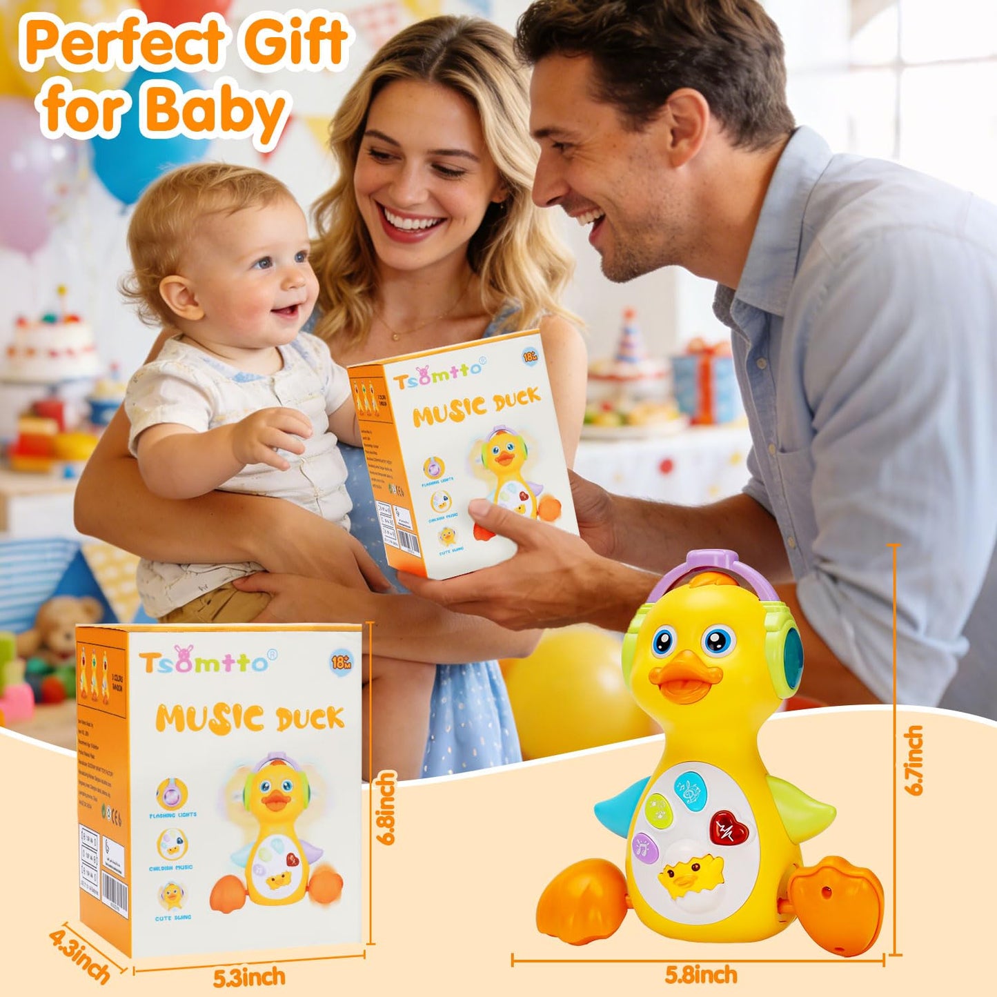 Tsomtto Baby Musical Light Up Duck Toy, Baby Toys 0-3-6-9-12 Months Dancing Crawling Tummy Time Toys, Newborn Infant Learning Toy Gifts for 0 3 4 5 6 7 8 Month Old Baby Boys Girls