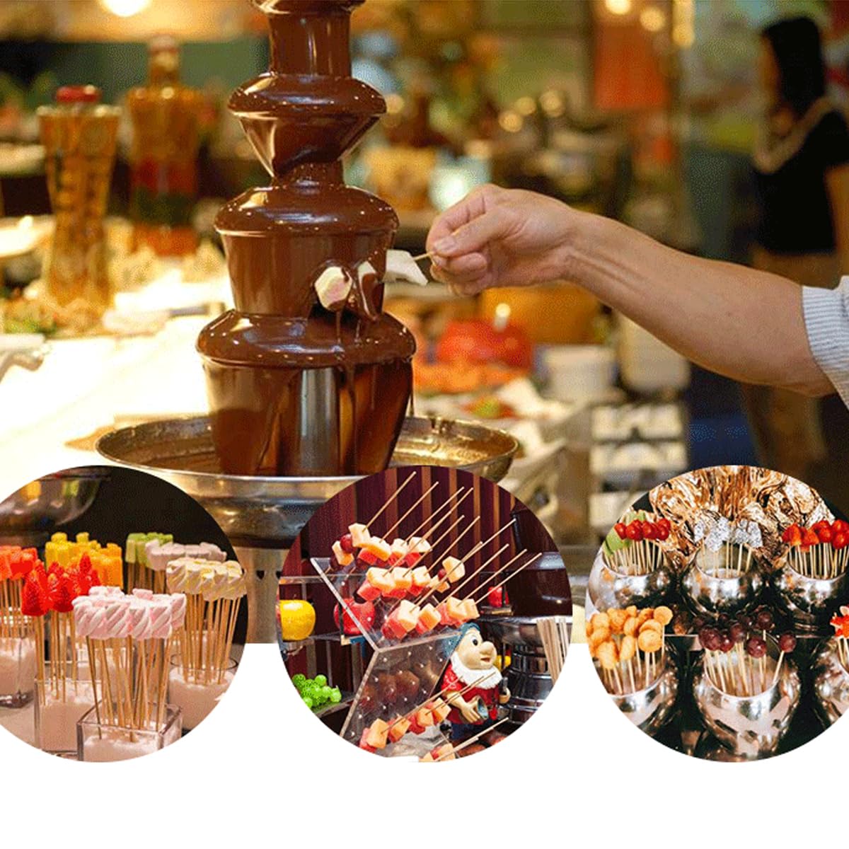 INTBUYING Chocolate Fountain, 4 Tier Electric Chocolate Fountain Machine, Stainless Steel Hot Fountain Machine, 110V for Melting Heating Chocolate, Cheese, Dipping Strawberries, Vegetables